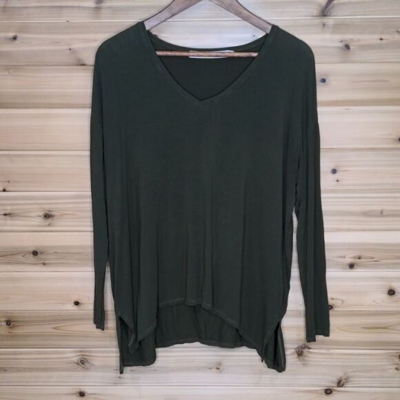 Michael Stars Long Sleeve V Neck Olive Green Tee One Size - Picture 1 of 7